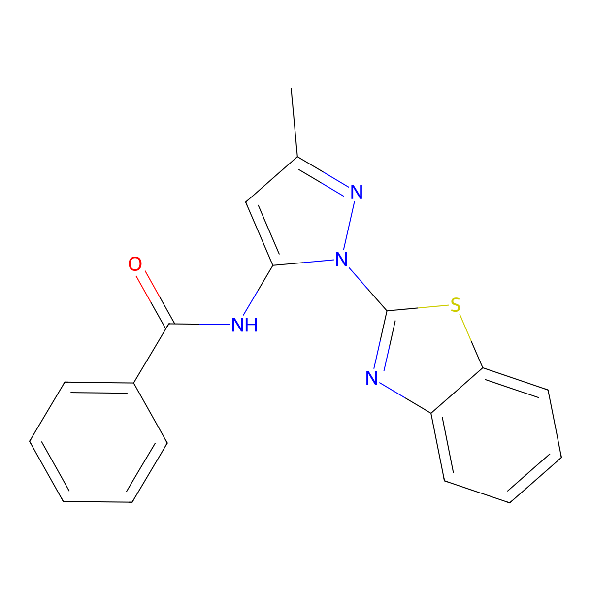N-(1-(benzo[d]thiazol-2-yl)-3-methyl-1H-pyrazol-5-yl)benzamide molecular structure, CAS 1171947-43-5