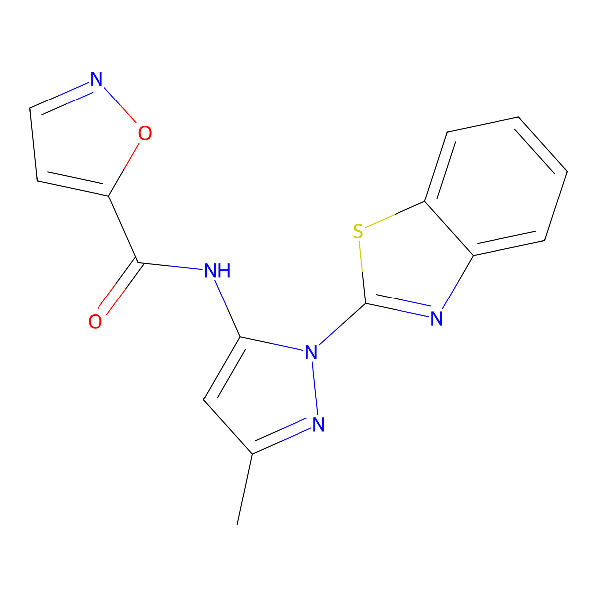 N-(1-(benzo[d]thiazol-2-yl)-3-methyl-1H-pyrazol-5-yl)isoxazole-5-carboxamide molecular structure, CAS 1171947-57-1