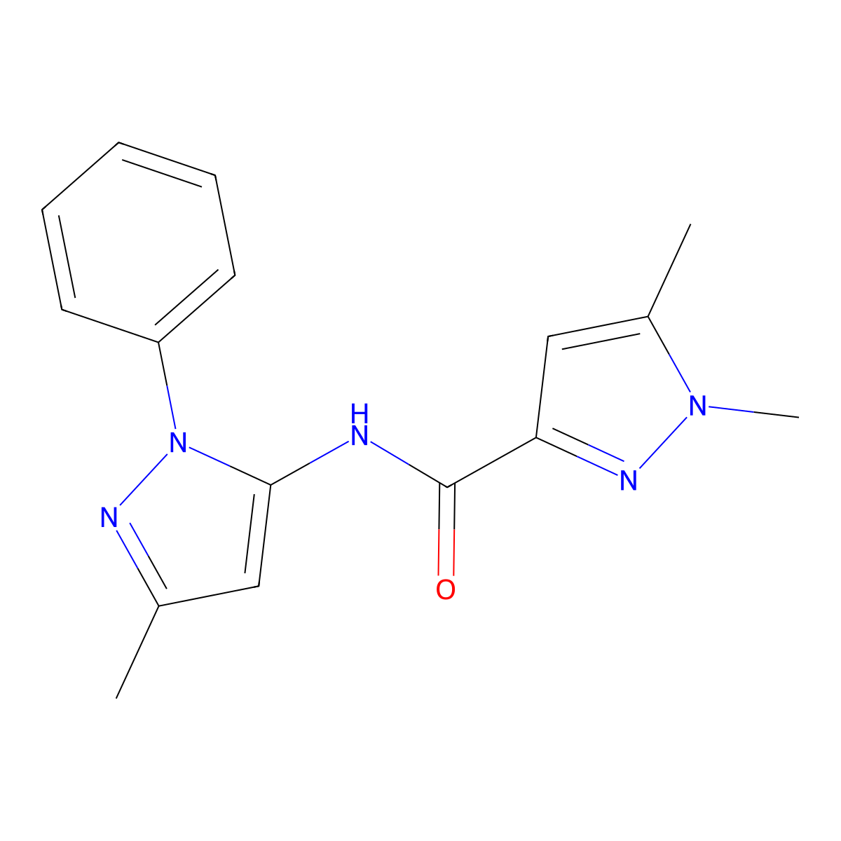 1,5-dimethyl-N-(3-methyl-1-phenyl-1H-pyrazol-5-yl)-1H-pyrazole-3-carboxamide molecular structure, CAS 1171948-24-5