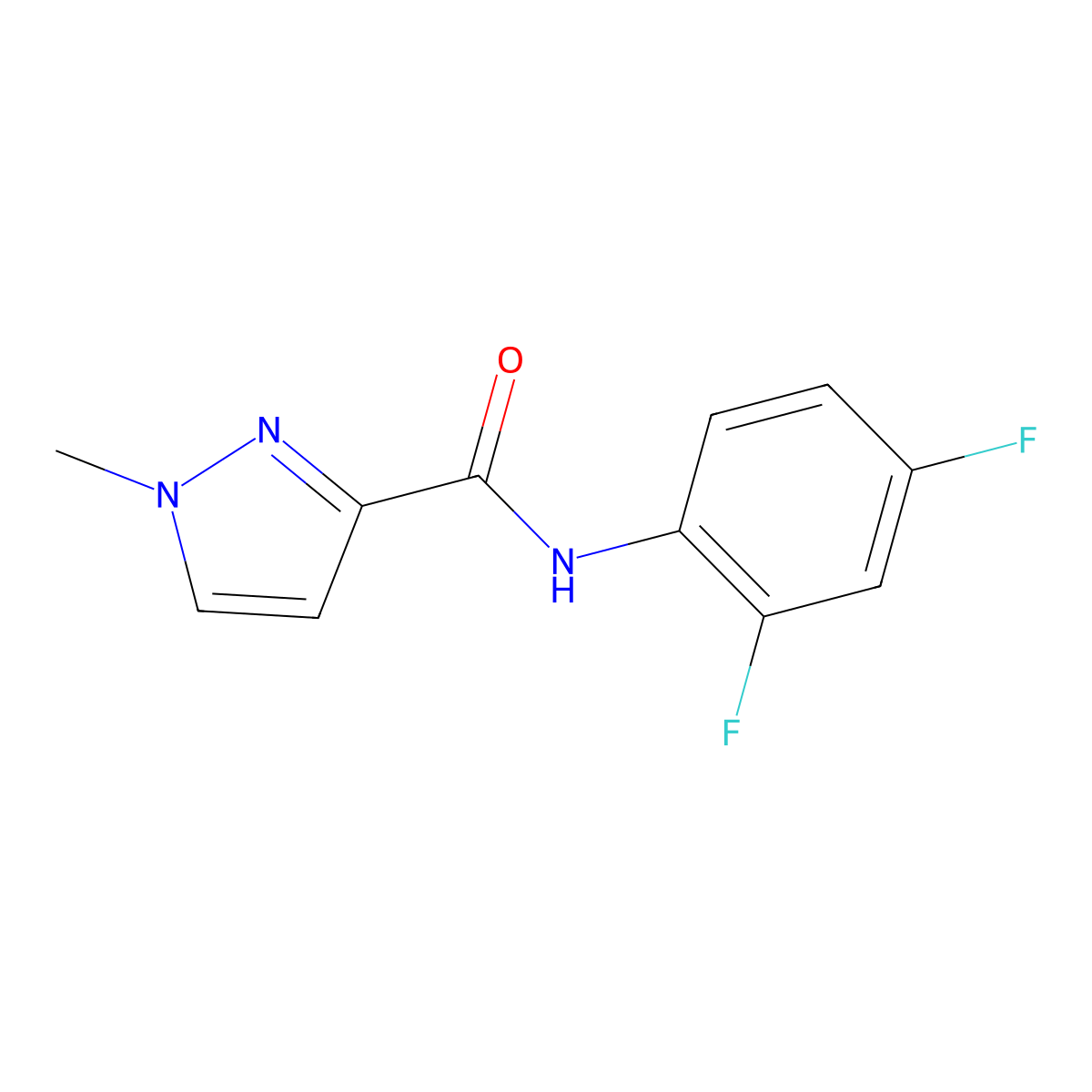 N-(2,4-difluorophenyl)-1-methyl-1H-pyrazole-3-carboxamide molecular structure, CAS 1171949-42-0