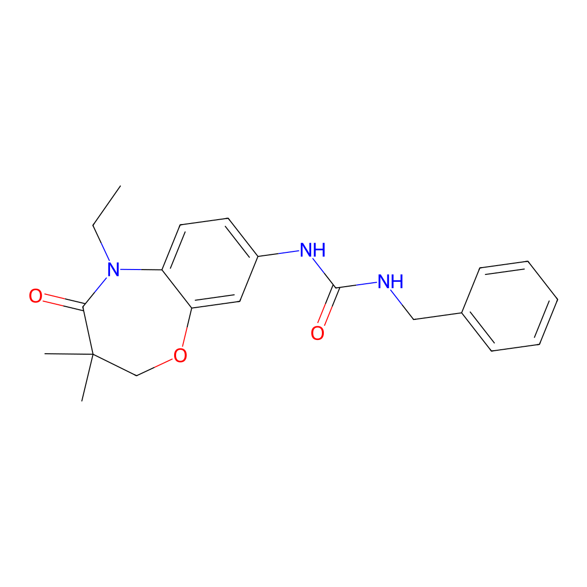 1-Benzyl-3-(5-ethyl-3,3-dimethyl-4-oxo-2,3,4,5-tetrahydrobenzo[b][1,4]oxazepin-8-yl)urea molecular structure, CAS 1171950-12-1