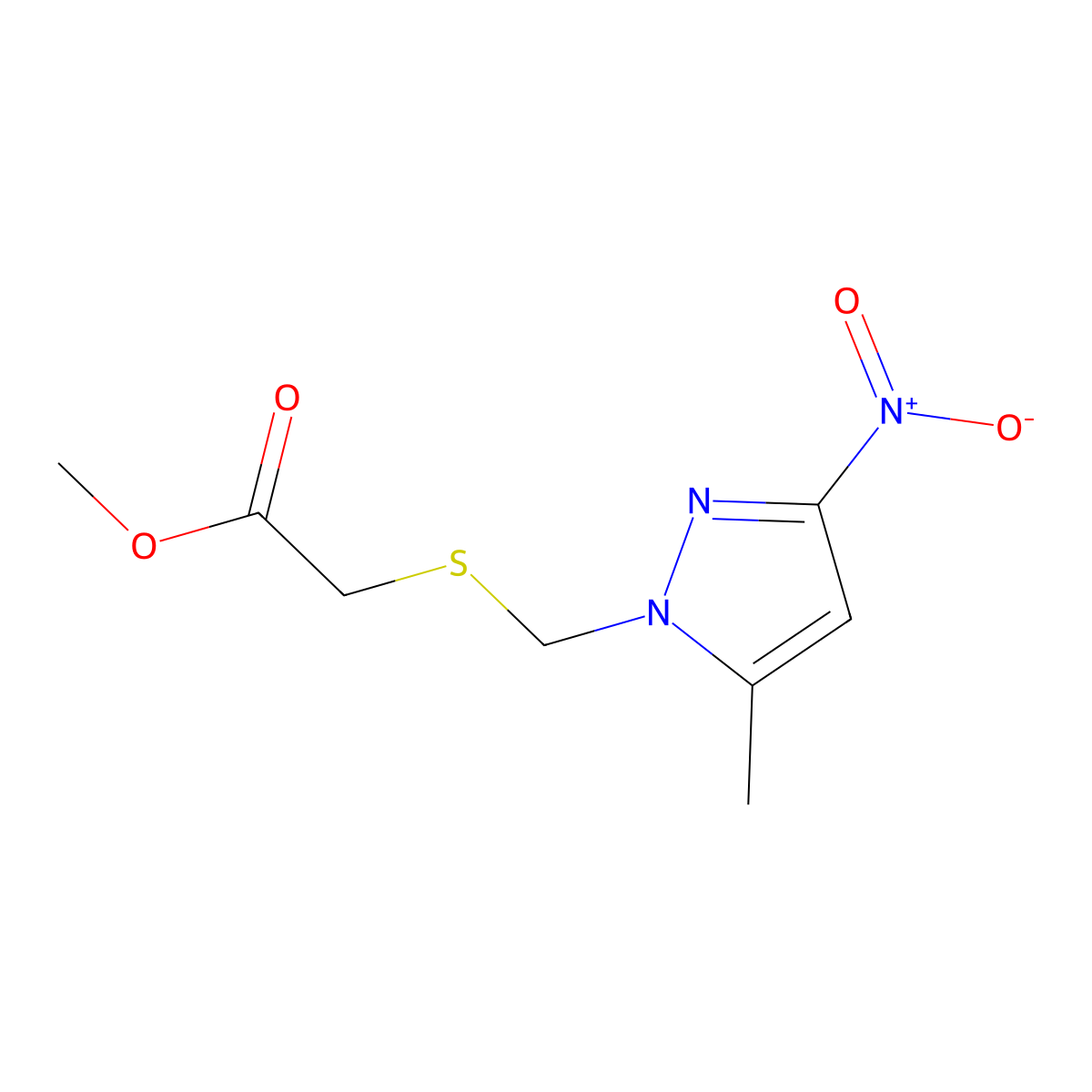 Methyl 2-[(5-methyl-3-nitropyrazolyl)methylthio]acetate molecular structure, CAS 1171951-05-5