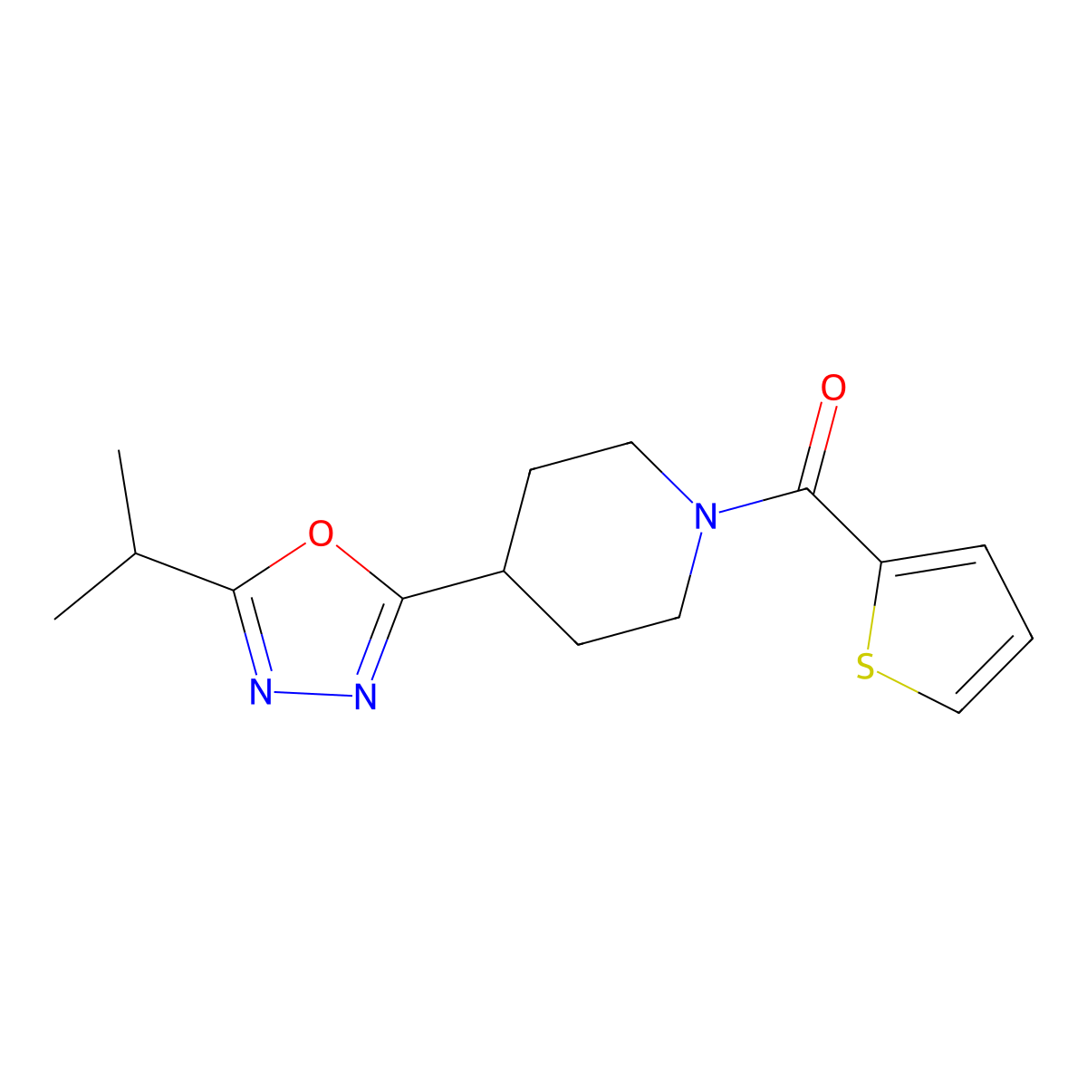 (4-(5-Isopropyl-1,3,4-oxadiazol-2-yl)piperidin-1-yl)(thiophen-2-yl)methanone molecular structure, CAS 1171951-46-4