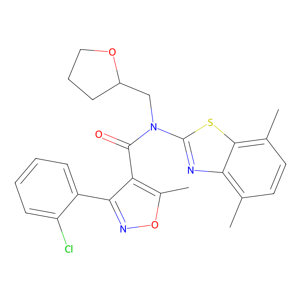 3-(2-chlorophenyl)-N-(4,7-dimethylbenzo[d]thiazol-2-yl)-5-methyl-N-((tetrahydrofuran-2-yl)methyl)isoxazole-4-carboxamide molecular structure, CAS 1171951-97-5