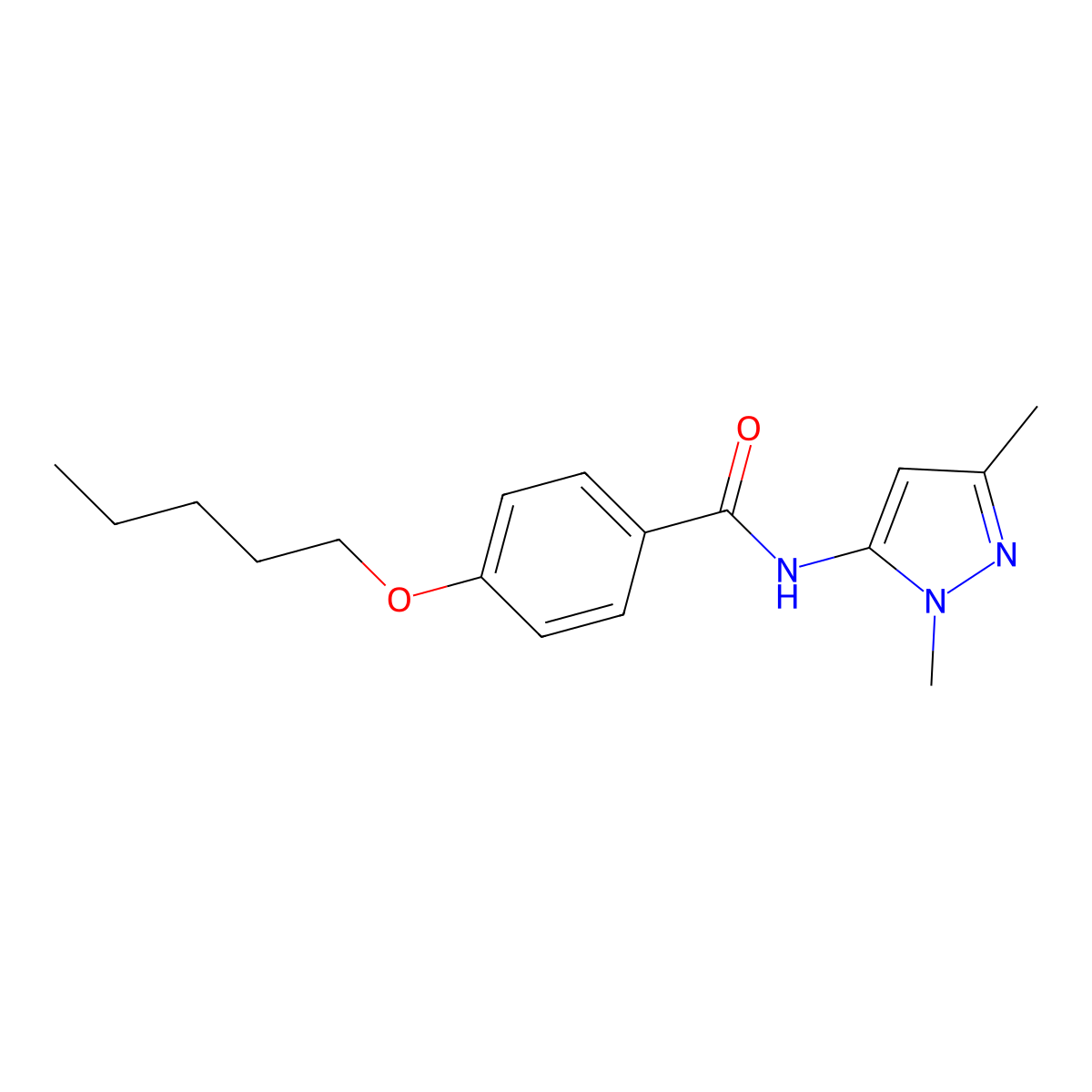 N-(1,3-dimethyl-1H-pyrazol-5-yl)-4-(pentyloxy)benzamide molecular structure, CAS 1171952-53-6