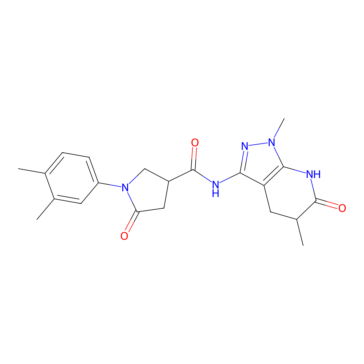 N-(1,5-dimethyl-6-oxo-4,5,6,7-tetrahydro-1H-pyrazolo[3,4-b]pyridin-3-yl)-1-(3,4-dimethylphenyl)-5-oxopyrrolidine-3-carboxamide molecular structure, CAS 1171954-17-8