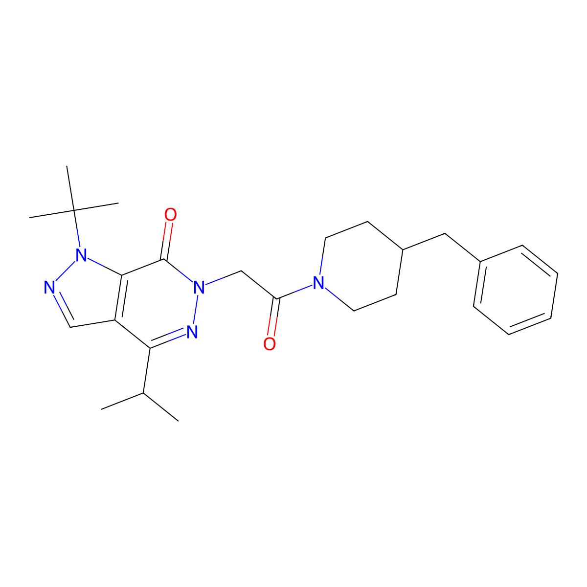 6-(2-(4-benzylpiperidin-1-yl)-2-oxoethyl)-1-(tert-butyl)-4-isopropyl-1H-pyrazolo[3,4-d]pyridazin-7(6H)-one molecular structure, CAS 1171955-19-3