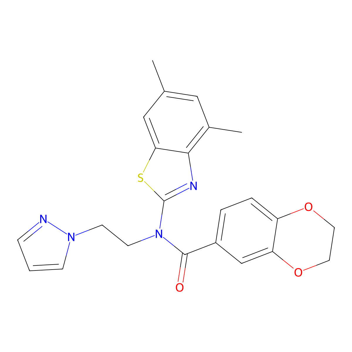 N-(2-(1H-pyrazol-1-yl)ethyl)-N-(4,6-dimethylbenzo[d]thiazol-2-yl)-2,3-dihydrobenzo[b][1,4]dioxine-6-carboxamide molecular structure, CAS 1171955-59-1
