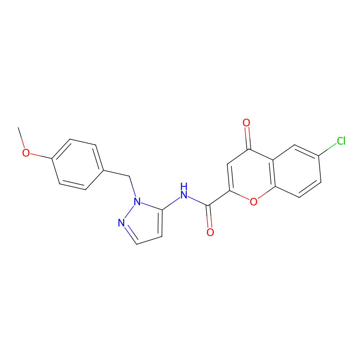 6-chloro-N-[1-(4-methoxybenzyl)-1H-pyrazol-5-yl]-4-oxo-4H-chromene-2-carboxamide molecular structure, CAS 1171955-72-8