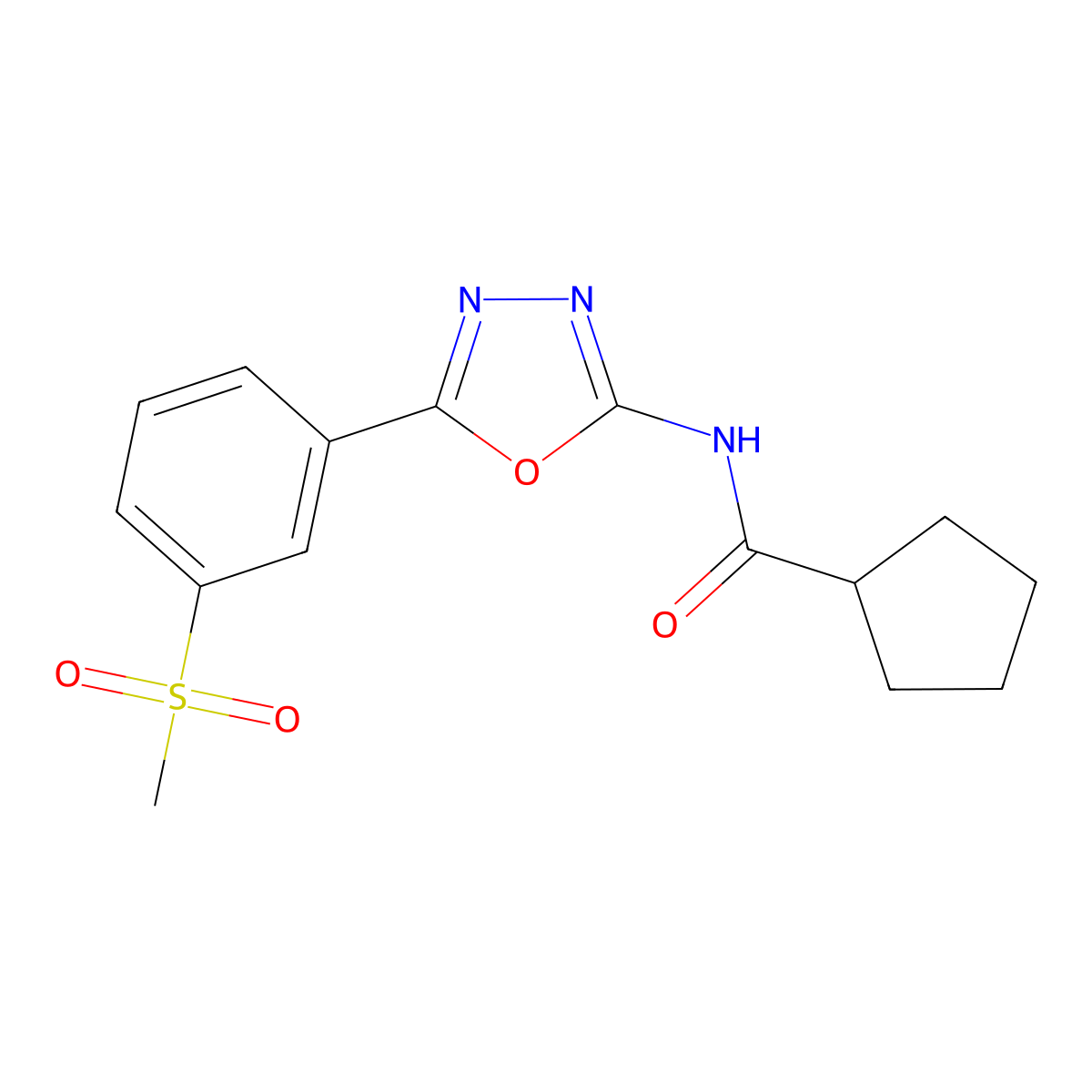 N-(5-(3-(methylsulfonyl)phenyl)-1,3,4-oxadiazol-2-yl)cyclopentanecarboxamide molecular structure, CAS 1171957-08-6