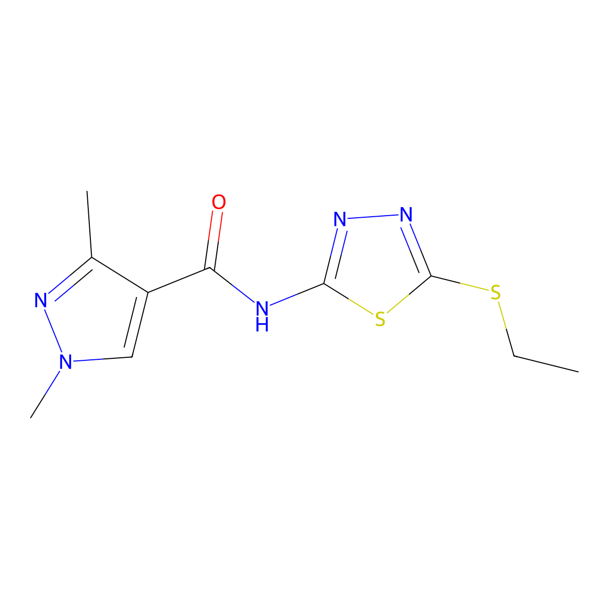 N-(5-(ethylthio)-1,3,4-thiadiazol-2-yl)-1,3-dimethyl-1H-pyrazole-4-carboxamide molecular structure, CAS 1171958-05-6