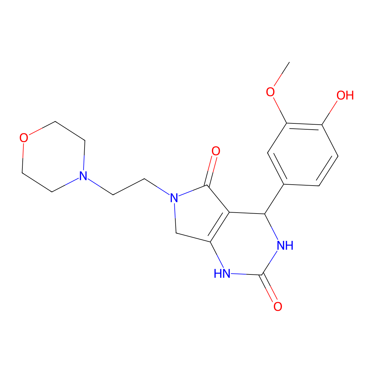 4-(4-hydroxy-3-methoxyphenyl)-6-(2-morpholinoethyl)-3,4,6,7-tetrahydro-1H-pyrrolo[3,4-d]pyrimidine-2,5-dione molecular structure, CAS 1171961-00-4