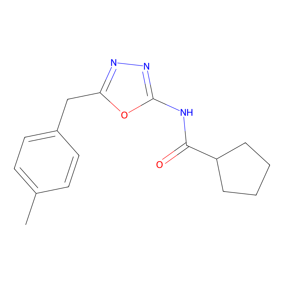 N-(5-(4-methylbenzyl)-1,3,4-oxadiazol-2-yl)cyclopentanecarboxamide molecular structure, CAS 1171962-16-5