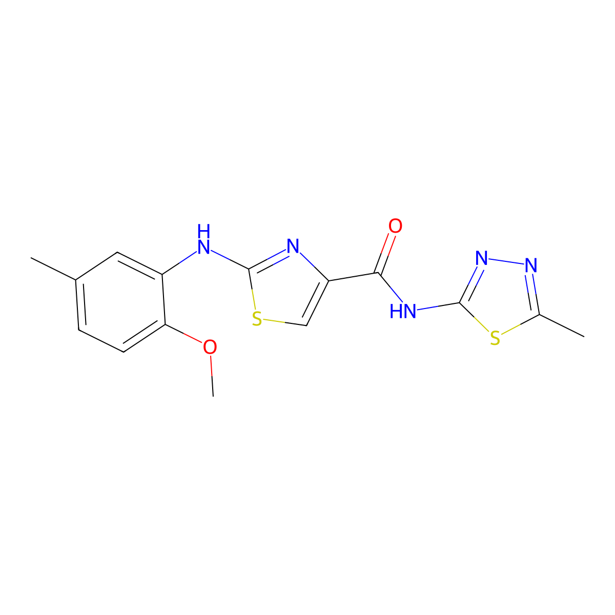 2-((2-methoxy-5-methylphenyl)amino)-N-(5-methyl-1,3,4-thiadiazol-2-yl)thiazole-4-carboxamide molecular structure, CAS 1171962-69-8