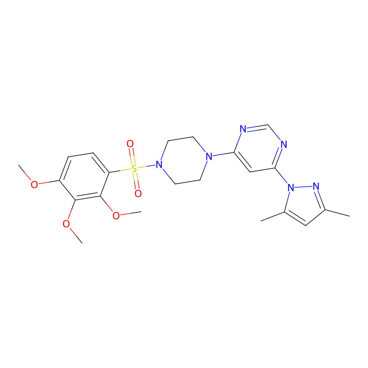 4-(3,5-dimethyl-1H-pyrazol-1-yl)-6-(4-((2,3,4-trimethoxyphenyl)sulfonyl)piperazin-1-yl)pyrimidine molecular structure, CAS 1171964-79-6