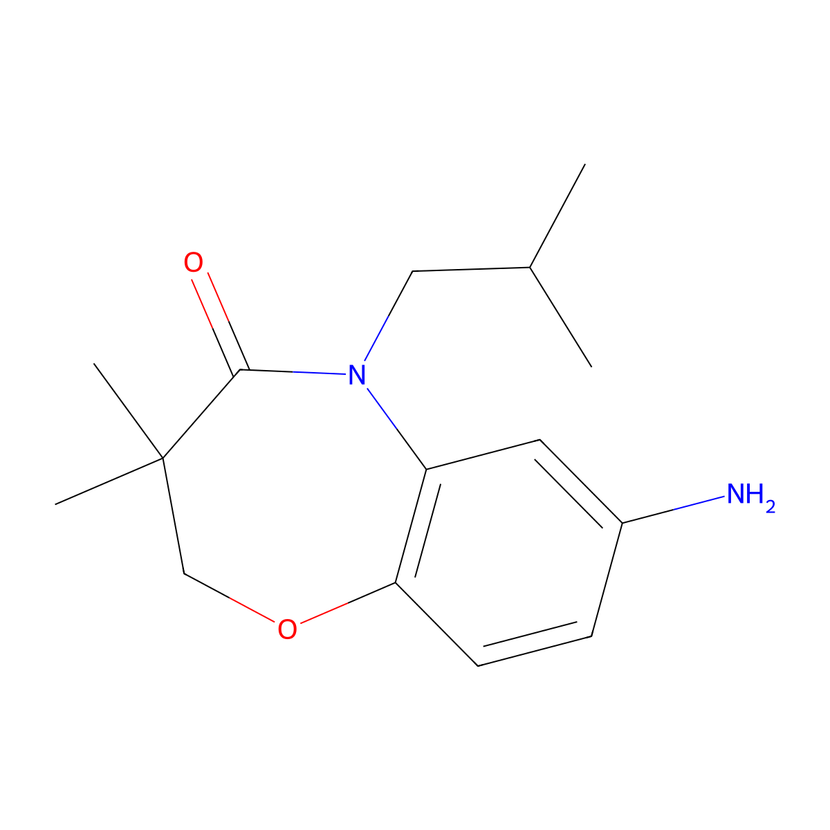 7-amino-5-isobutyl-3,3-dimethyl-2,3-dihydro-1,5-benzoxazepin-4(5H)-one molecular structure, CAS 1171968-56-1