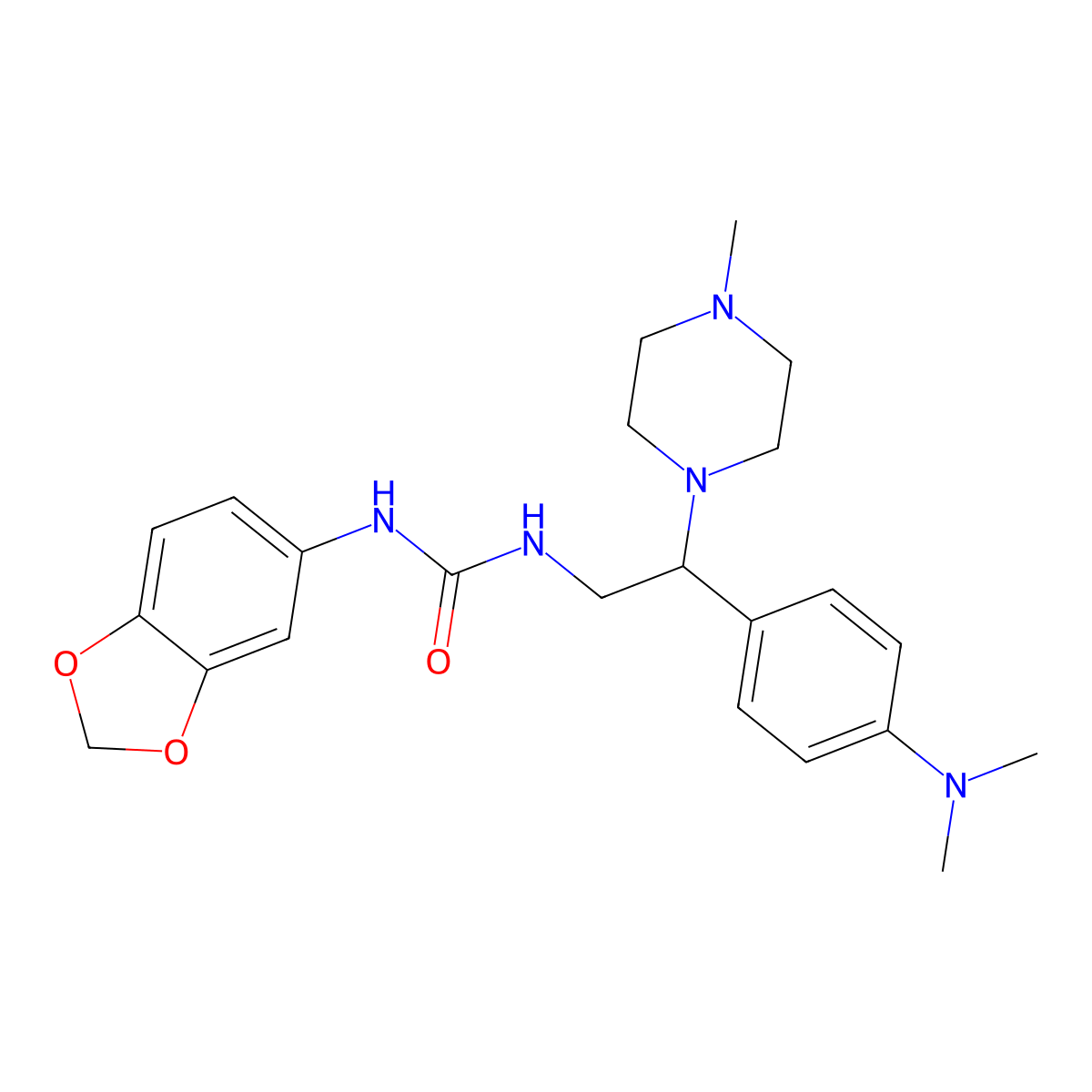 1-(Benzo[d][1,3]dioxol-5-yl)-3-(2-(4-(dimethylamino)phenyl)-2-(4-methylpiperazin-1-yl)ethyl)urea molecular structure, CAS 1171969-38-2