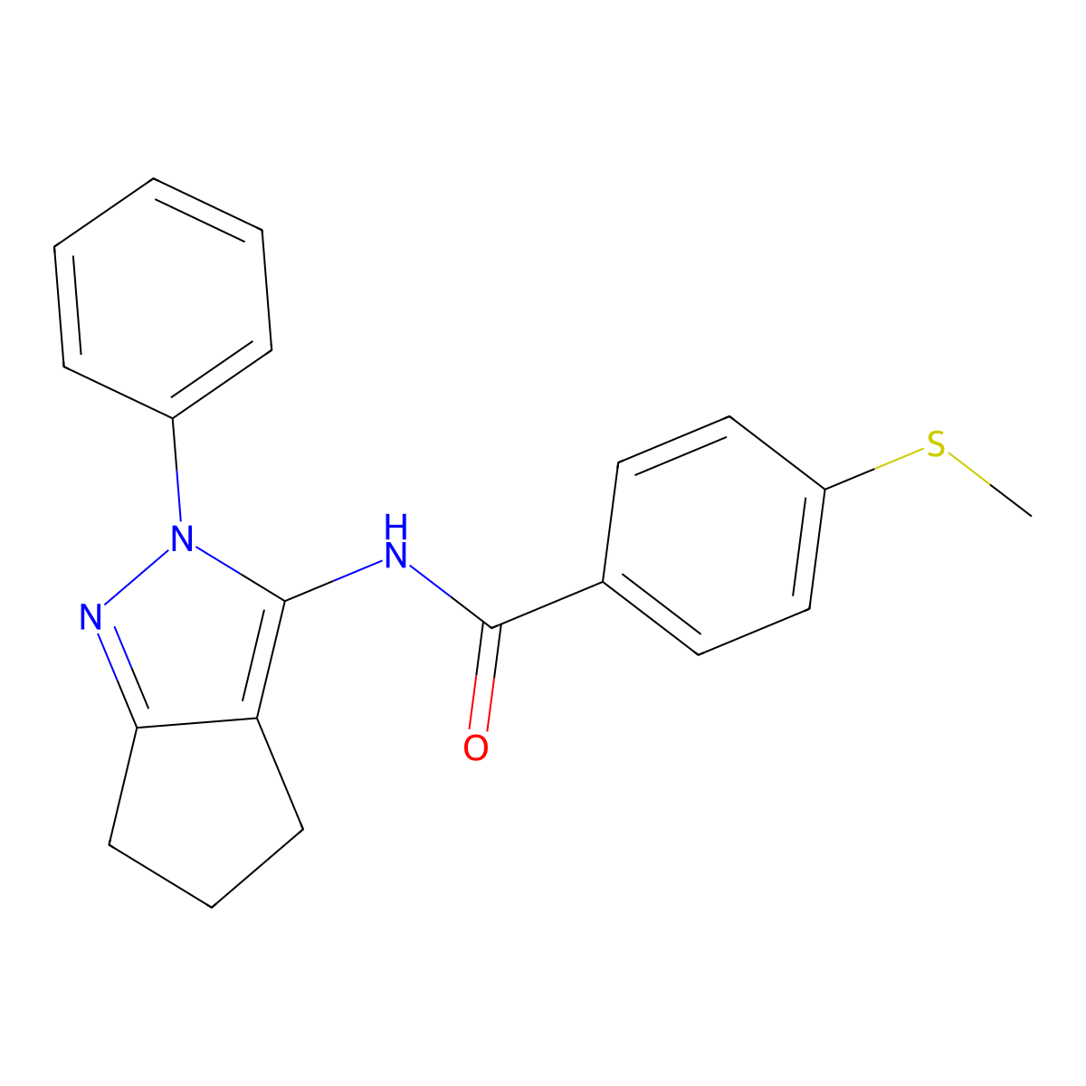 4-(methylthio)-N-(2-phenyl-2,4,5,6-tetrahydrocyclopenta[c]pyrazol-3-yl)benzamide molecular structure, CAS 1171969-89-3