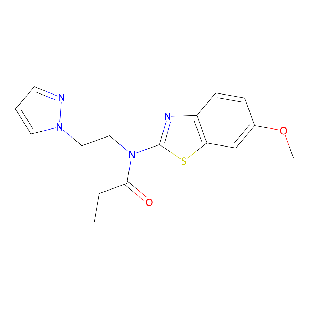 N-(2-(1H-pyrazol-1-yl)ethyl)-N-(6-methoxybenzo[d]thiazol-2-yl)propionamide molecular structure, CAS 1171972-15-8