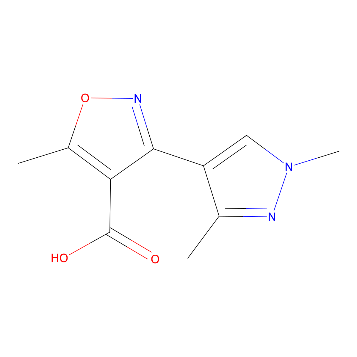 3-(1,3-dimethyl-1H-pyrazol-4-yl)-5-methylisoxazole-4-carboxylic acid molecular structure, CAS 1171972-67-0