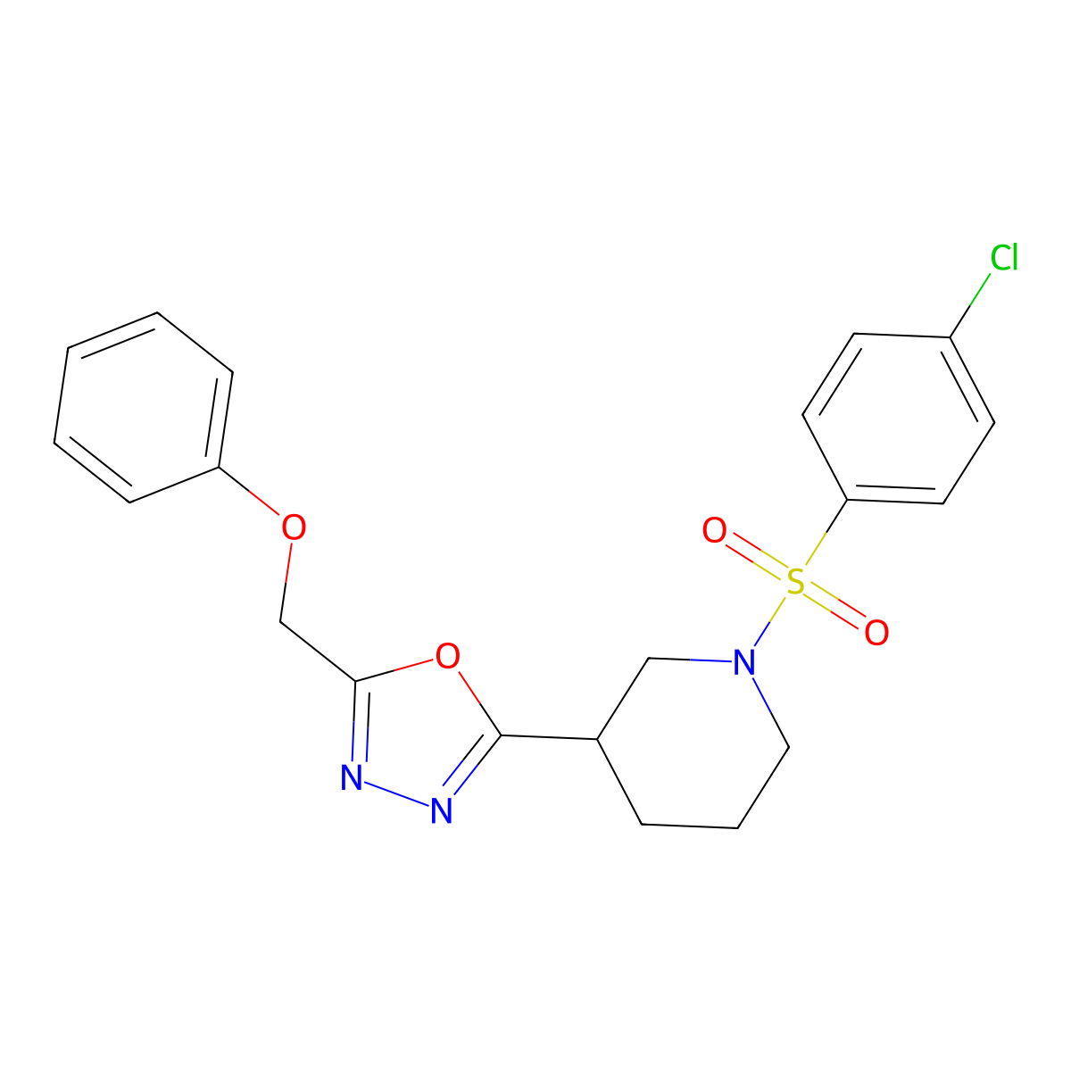 2-(1-((4-Chlorophenyl)sulfonyl)piperidin-3-yl)-5-(phenoxymethyl)-1,3,4-oxadiazole molecular structure, CAS 1171973-70-8