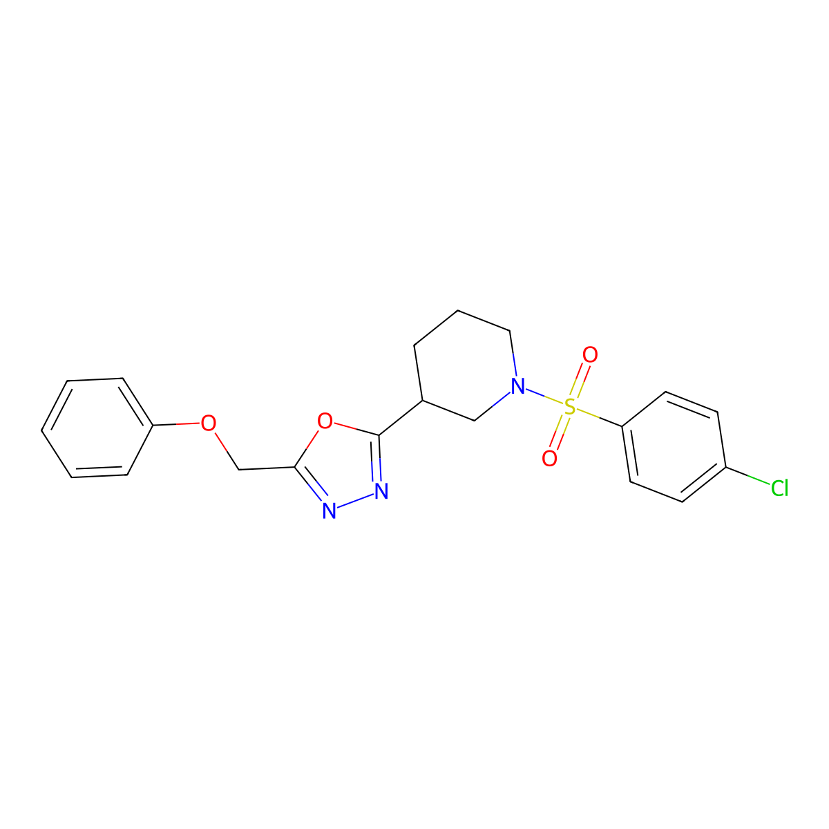 2-(1-((4-Chlorophenyl)sulfonyl)piperidin-3-yl)-5-(phenoxymethyl)-1,3,4-oxadiazole molecular structure, CAS 1171973-70-8