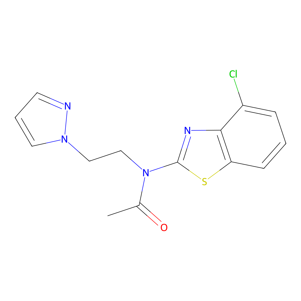 N-(2-(1H-pyrazol-1-yl)ethyl)-N-(4-chlorobenzo[d]thiazol-2-yl)acetamide molecular structure, CAS 1171976-35-4