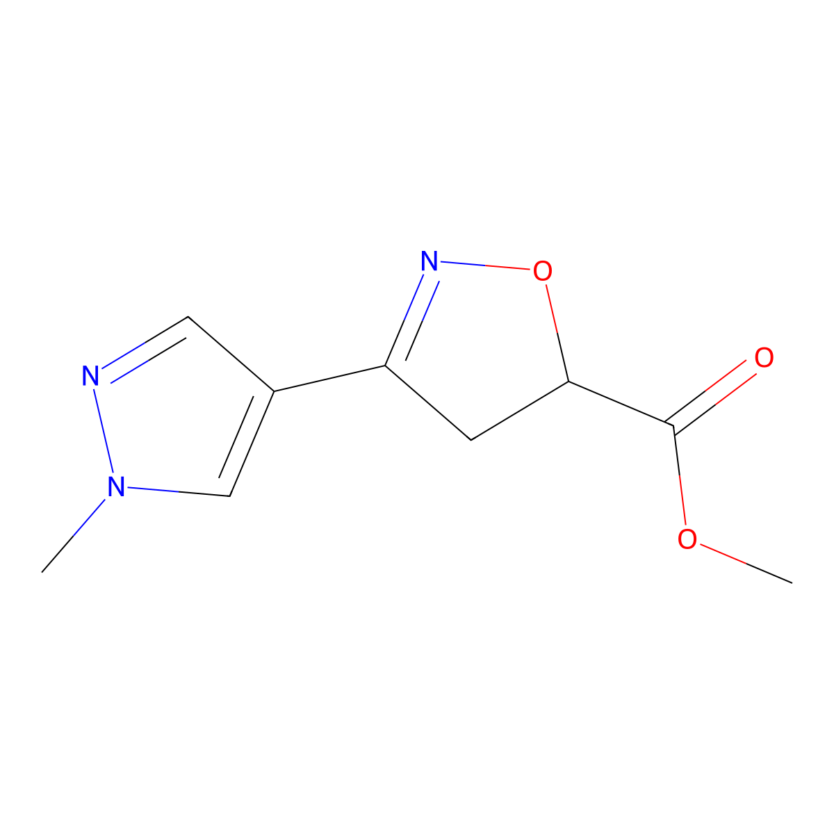 Methyl 3-(1-methyl-1H-pyrazol-4-yl)-4,5-dihydroisoxazole-5-carboxylate molecular structure, CAS 1171976-85-4