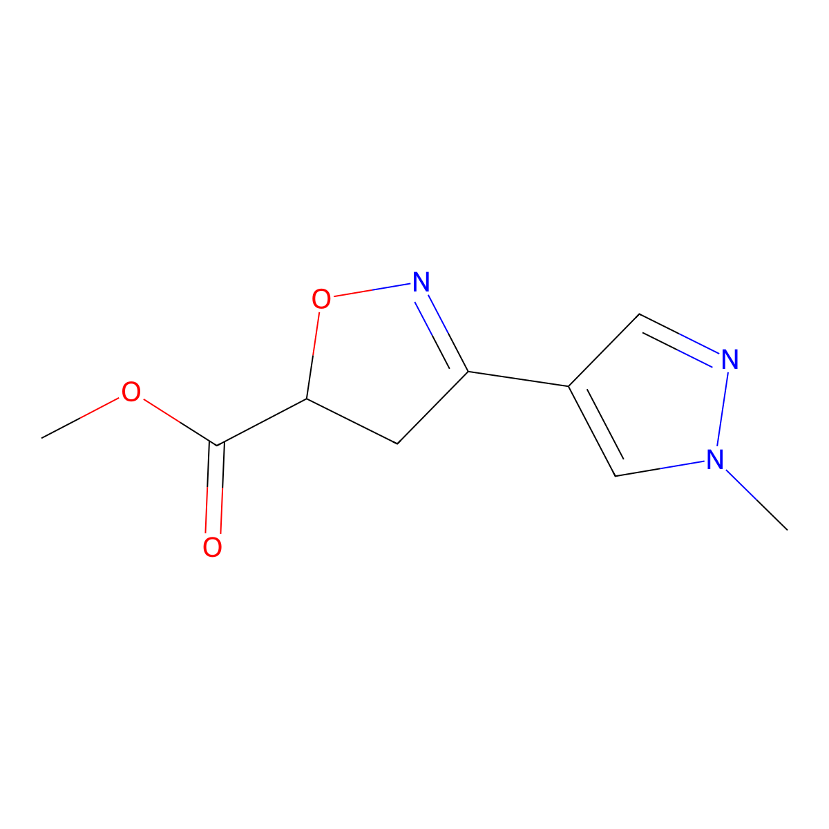 Methyl 3-(1-methyl-1H-pyrazol-4-yl)-4,5-dihydroisoxazole-5-carboxylate molecular structure, CAS 1171976-85-4