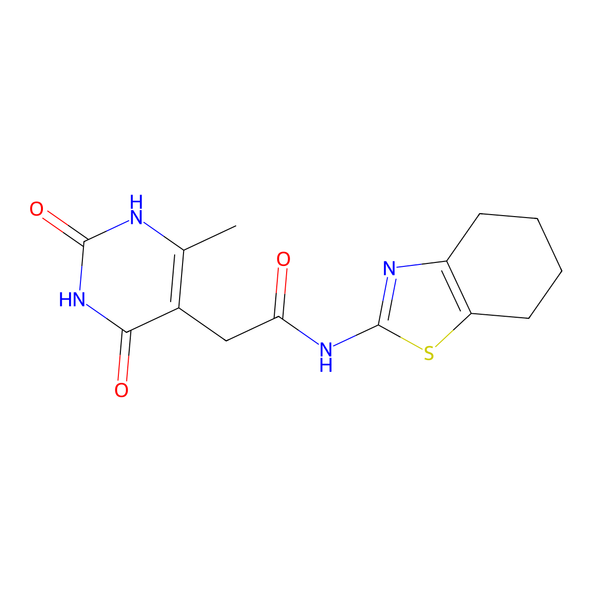 2-(6-methyl-2,4-dioxo-1,2,3,4-tetrahydropyrimidin-5-yl)-N-(4,5,6,7-tetrahydrobenzo[d]thiazol-2-yl)acetamide molecular structure, CAS 1171977-39-1