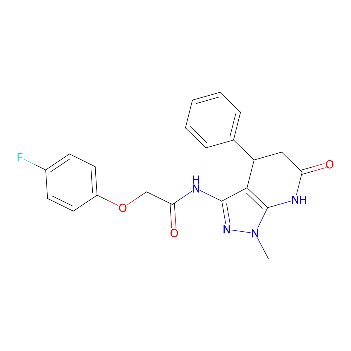 2-(4-fluorophenoxy)-N-(1-methyl-6-oxo-4-phenyl-4,5,6,7-tetrahydro-1H-pyrazolo[3,4-b]pyridin-3-yl)acetamide molecular structure, CAS 1171977-41-5