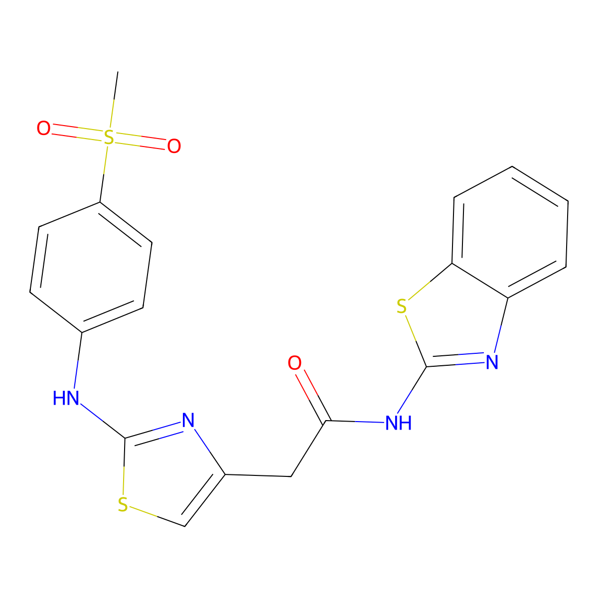N-(benzo[d]thiazol-2-yl)-2-(2-((4-(methylsulfonyl)phenyl)amino)thiazol-4-yl)acetamide molecular structure, CAS 1171978-46-3