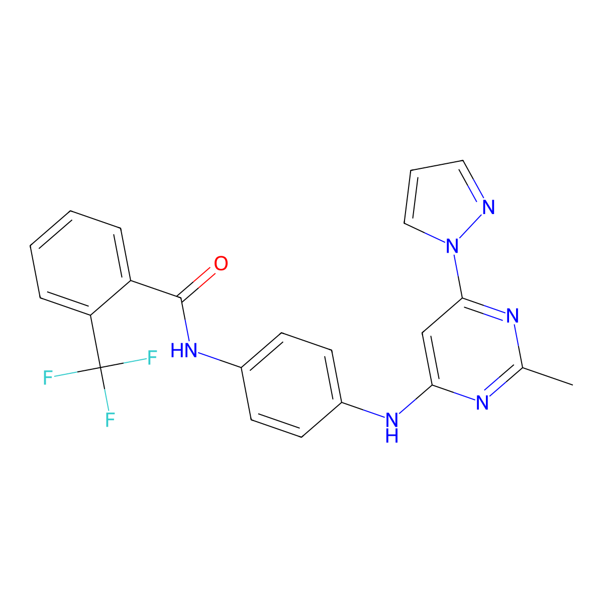 N-(4-{[2-methyl-6-(1H-pyrazol-1-yl)pyrimidin-4-yl]amino}phenyl)-2-(trifluoromethyl)benzamide molecular structure, CAS 1171979-17-1