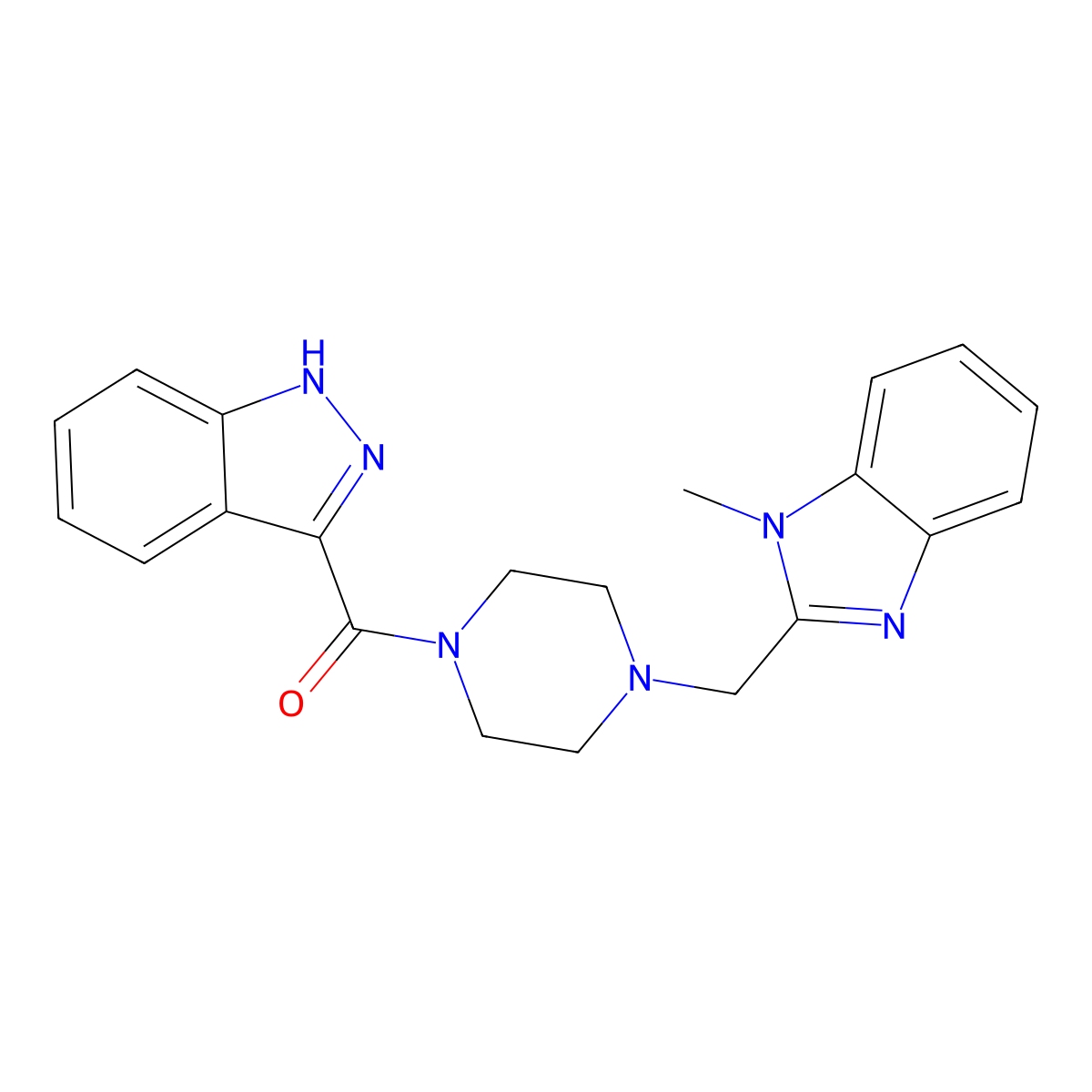 (1H-indazol-3-yl)(4-((1-methyl-1H-benzo[d]imidazol-2-yl)methyl)piperazin-1-yl)methanone molecular structure, CAS 1171980-00-9
