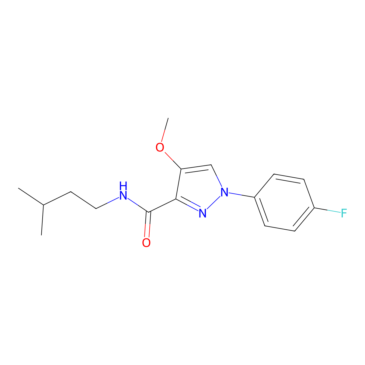 1-(4-fluorophenyl)-N-isopentyl-4-methoxy-1H-pyrazole-3-carboxamide molecular structure, CAS 1171980-29-2