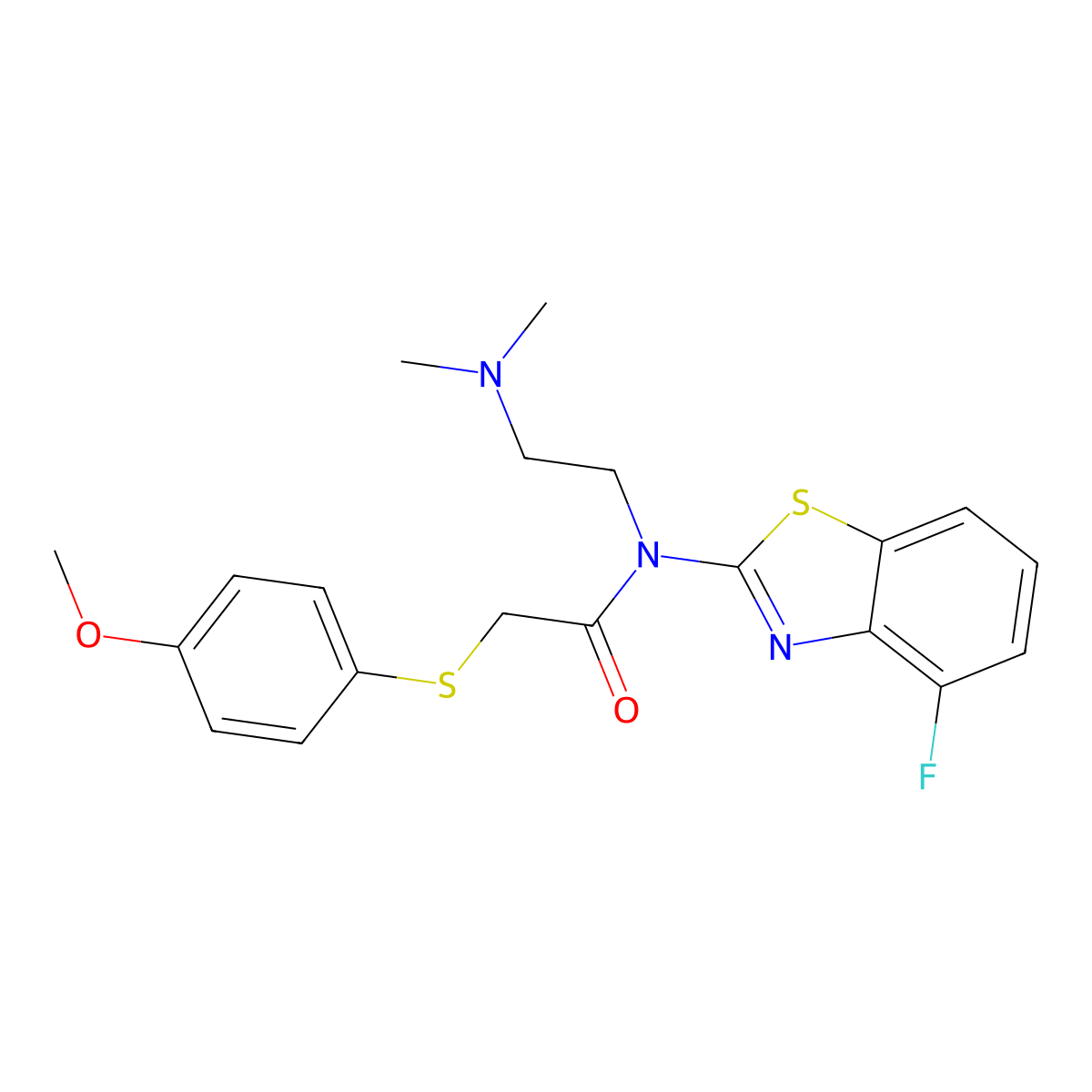 N-[2-(Dimethylamino)ethyl]-N-(4-fluoro-2-benzothiazolyl)-2-[(4-methoxyphenyl)thio]acetamide molecular structure, CAS 1171981-13-7
