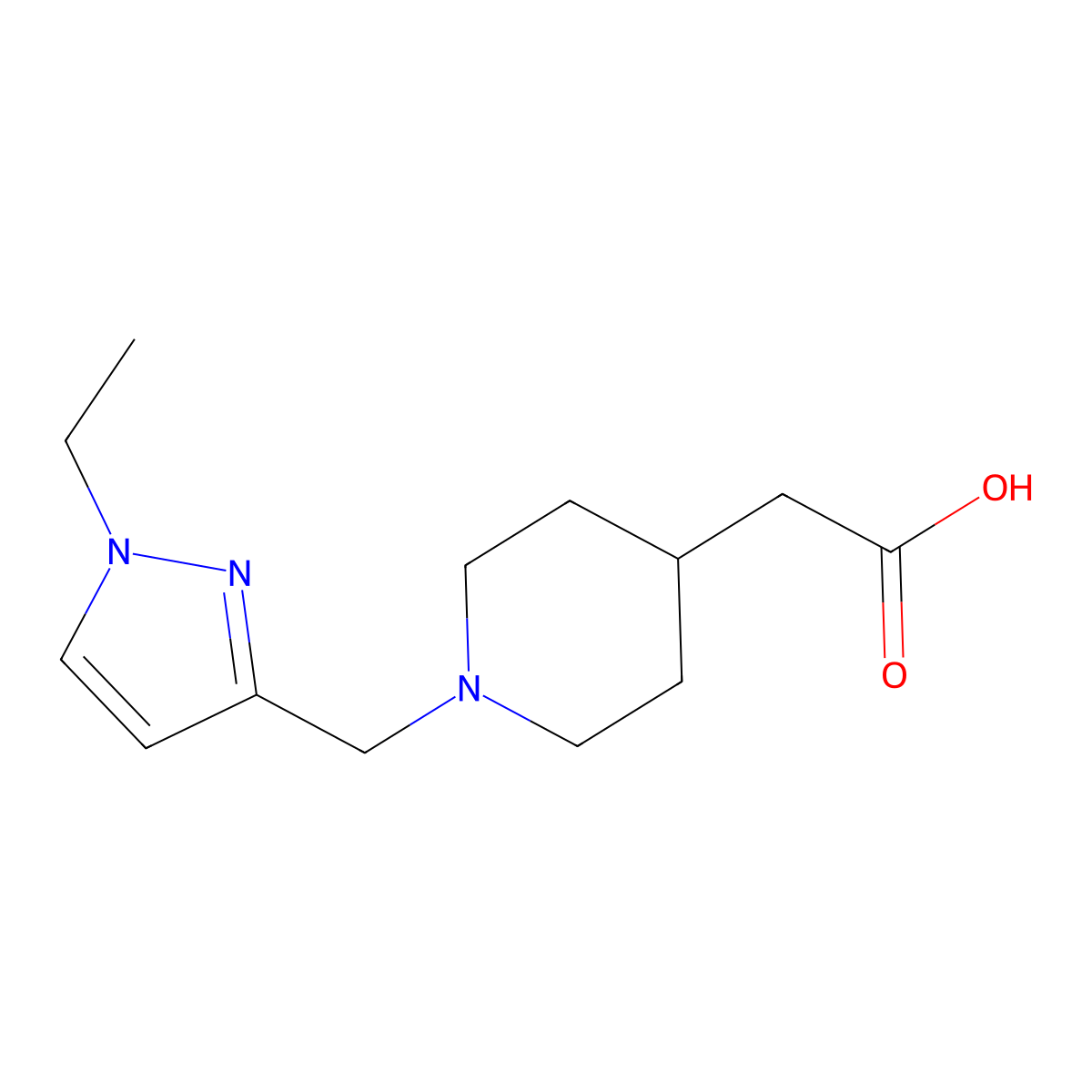 2-(1-((1-Ethyl-1H-pyrazol-3-yl)methyl)piperidin-4-yl)acetic acid molecular structure, CAS 1171985-00-4