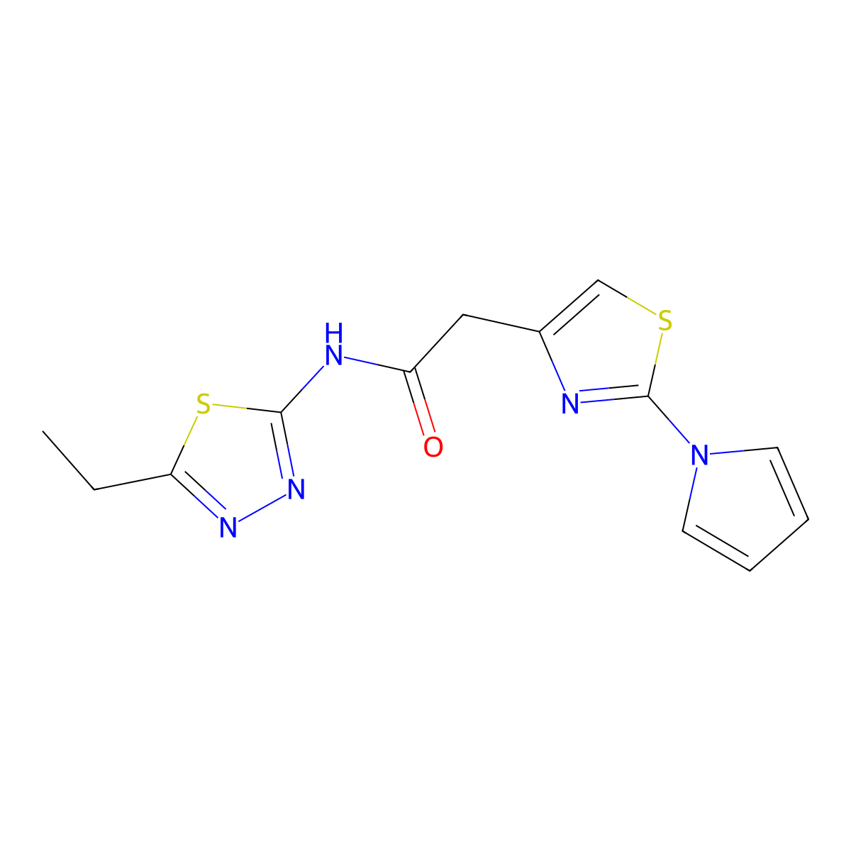 2-(2-(1H-pyrrol-1-yl)thiazol-4-yl)-N-(5-ethyl-1,3,4-thiadiazol-2-yl)acetamide molecular structure, CAS 1171985-23-1