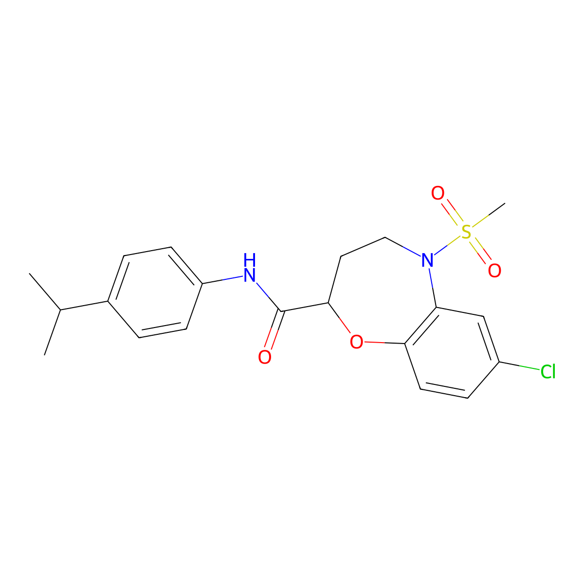 7-Chloro-2,3,4,5-tetrahydro-N-[4-(1-methylethyl)phenyl]-5-(methylsulfonyl)-1,5-benzoxazepine-2-carboxamide molecular structure, CAS 1171985-77-5