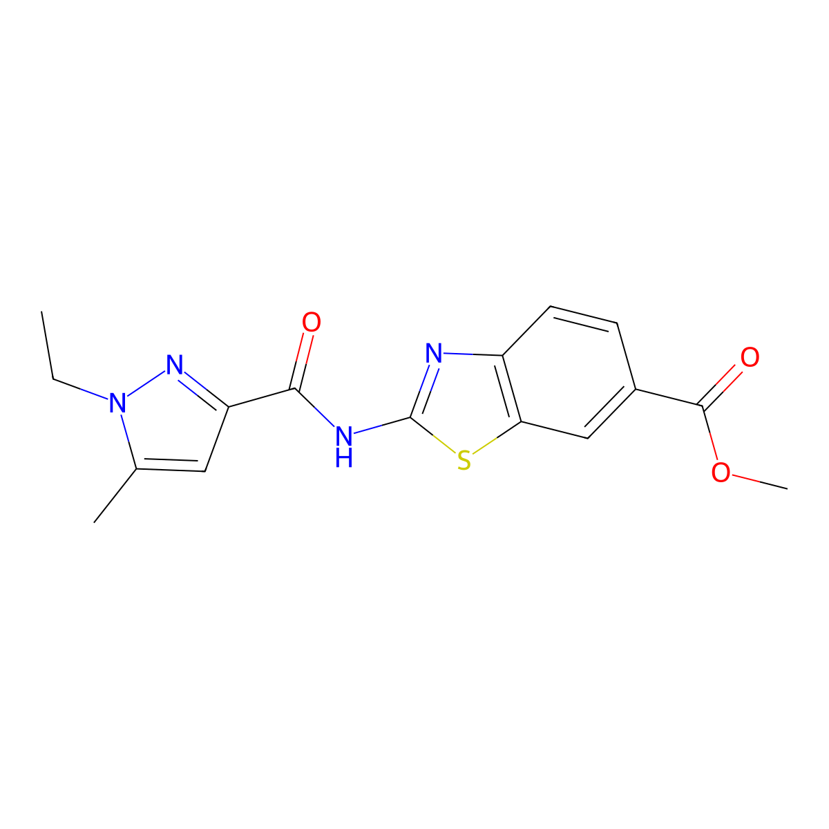 methyl 2-(1-ethyl-5-methyl-1H-pyrazole-3-amido)-1,3-benzothiazole-6-carboxylate molecular structure, CAS 1171989-19-7