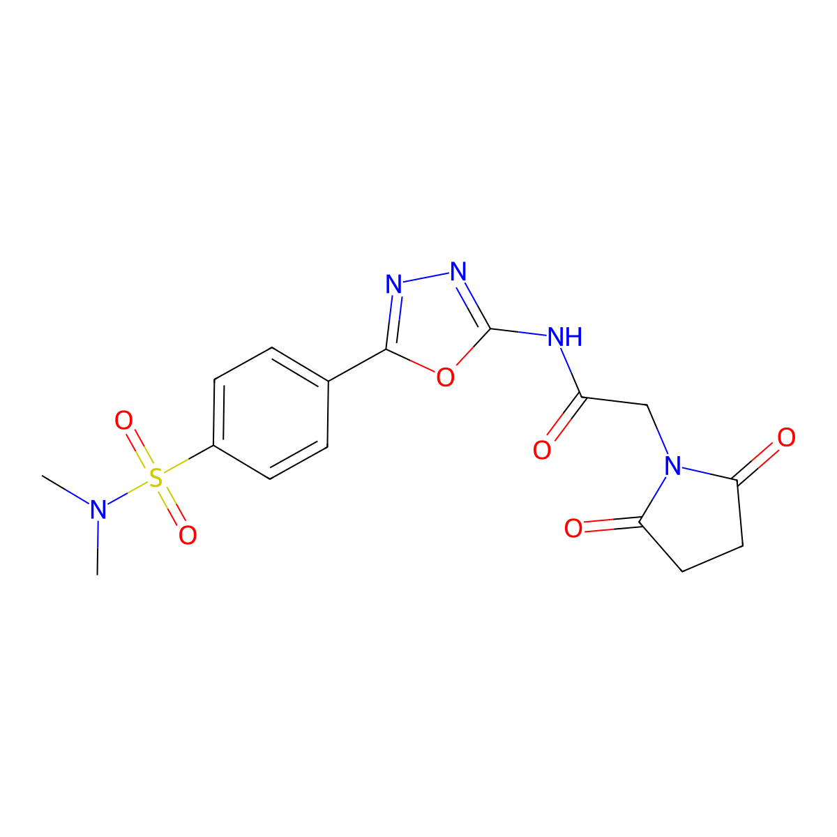 N-(5-(4-(N,N-dimethylsulfamoyl)phenyl)-1,3,4-oxadiazol-2-yl)-2-(2,5-dioxopyrrolidin-1-yl)acetamide molecular structure, CAS 1171990-59-2