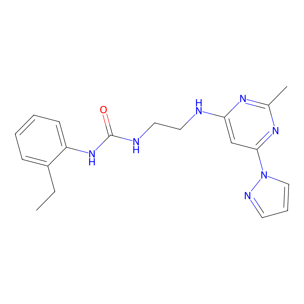 1-(2-ethylphenyl)-3-(2-{[2-methyl-6-(1H-pyrazol-1-yl)pyrimidin-4-yl]amino}ethyl)urea molecular structure, CAS 1171991-81-3