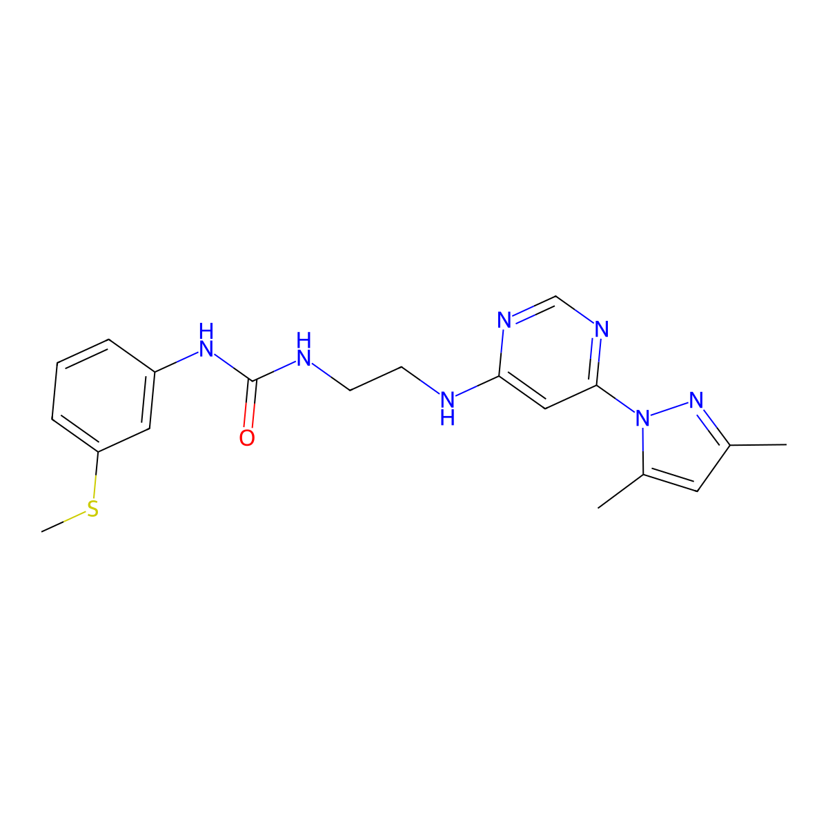 1-(2-((6-(3,5-dimethyl-1H-pyrazol-1-yl)pyrimidin-4-yl)amino)ethyl)-3-(3-(methylthio)phenyl)urea molecular structure, CAS 1171991-94-8