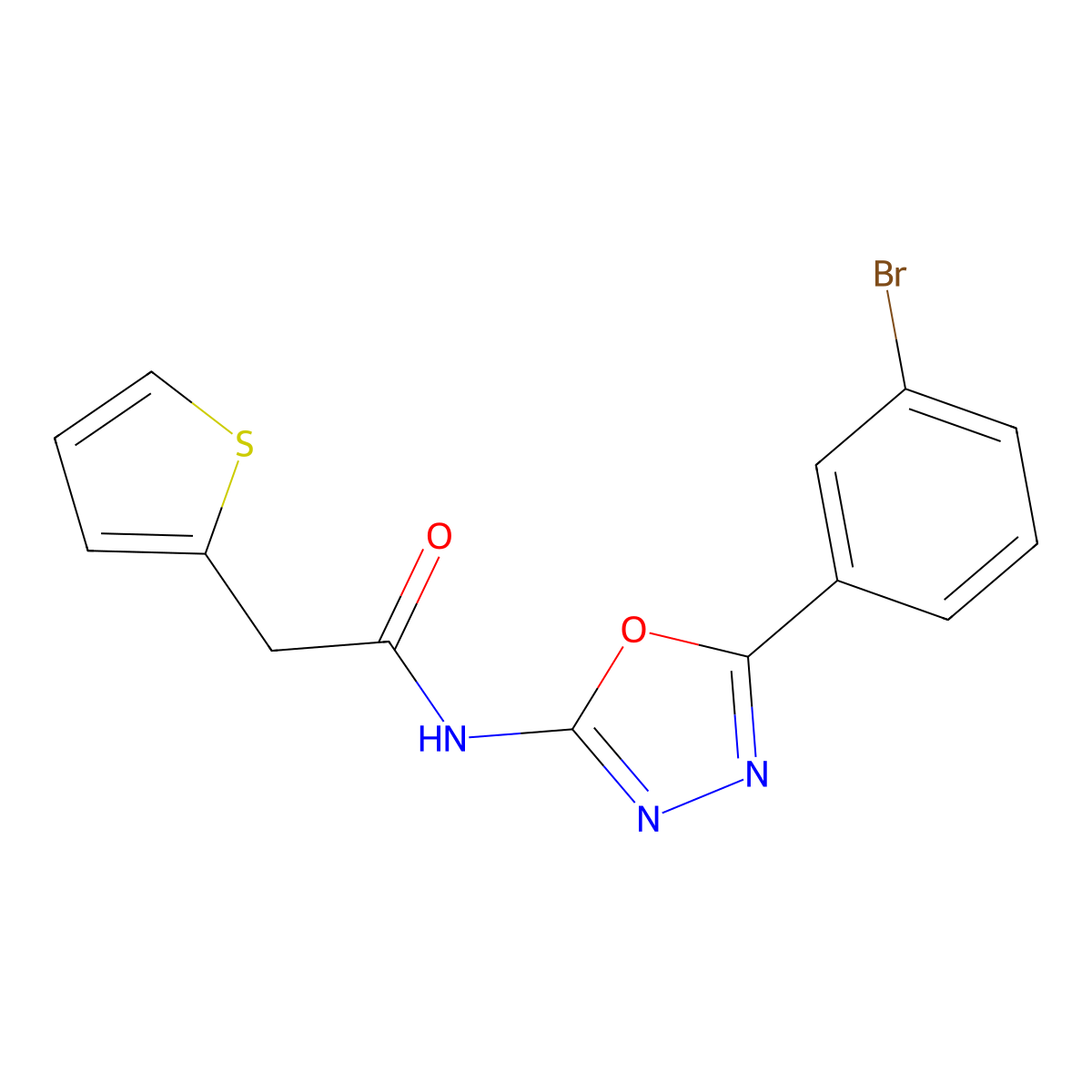 N-(5-(3-bromophenyl)-1,3,4-oxadiazol-2-yl)-2-(thiophen-2-yl)acetamide molecular structure, CAS 1171993-06-8