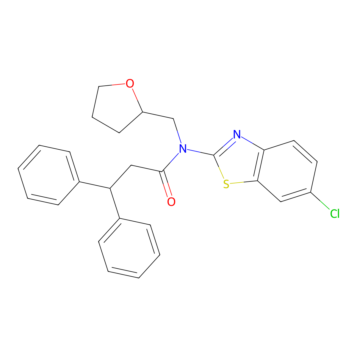 N-(6-chlorobenzo[d]thiazol-2-yl)-3,3-diphenyl-N-((tetrahydrofuran-2-yl)methyl)propanamide molecular structure, CAS 1171993-41-1
