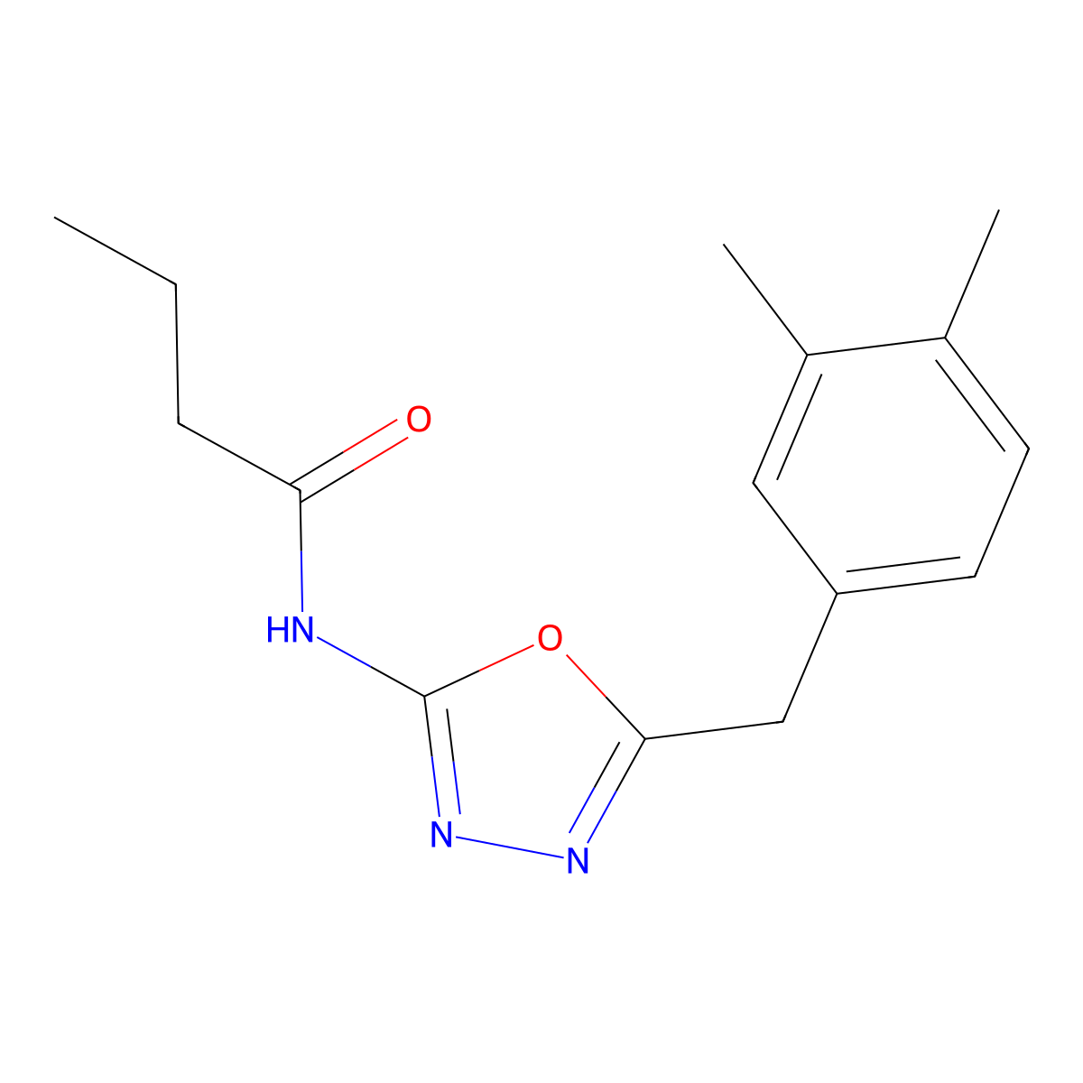 N-(5-(3,4-dimethylbenzyl)-1,3,4-oxadiazol-2-yl)butyramide molecular structure, CAS 1171994-18-5