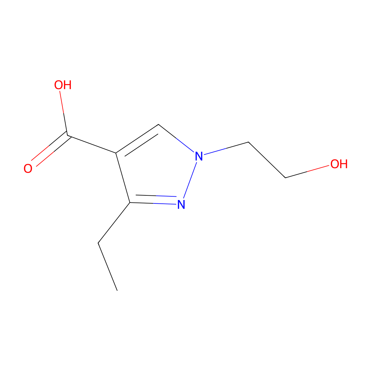 3-ethyl-1-(2-hydroxyethyl)-1H-pyrazole-4-carboxylic acid molecular structure, CAS 1171994-87-8
