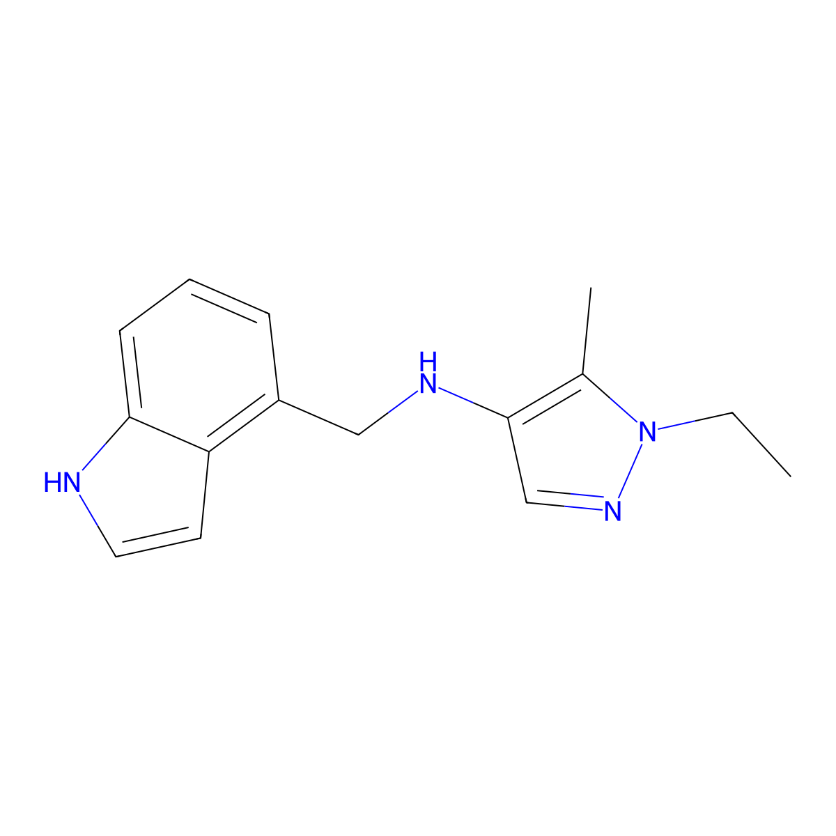 1-ethyl-N-(1H-indol-4-ylmethyl)-5-methyl-1H-pyrazol-4-amine molecular structure, CAS 1171995-07-5