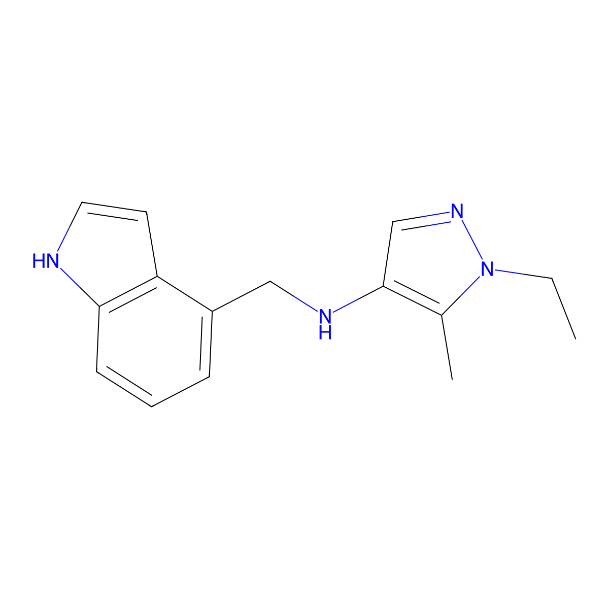 1-ethyl-N-(1H-indol-4-ylmethyl)-5-methyl-1H-pyrazol-4-amine molecular structure, CAS 1171995-07-5