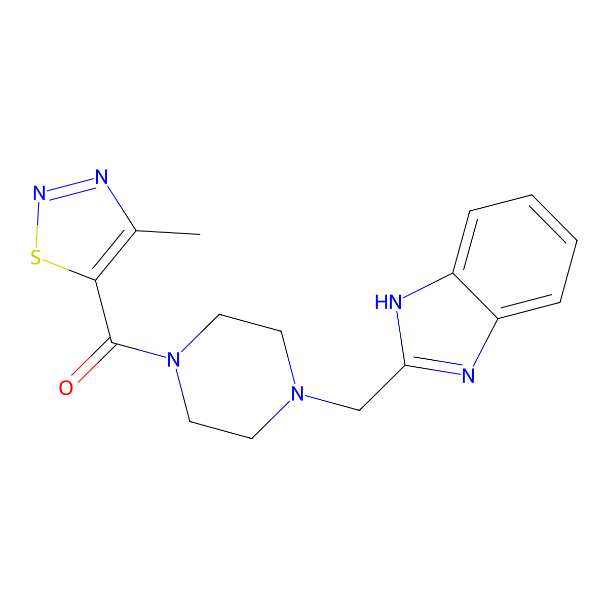 (4-((1H-benzo[d]imidazol-2-yl)methyl)piperazin-1-yl)(4-methyl-1,2,3-thiadiazol-5-yl)methanone molecular structure, CAS 1171995-68-8